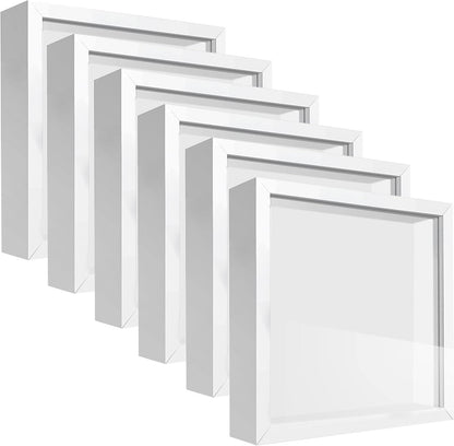 8x8 Shadow Box Frame Display Case with Letter Stickers, 3D Picture Frame, Display Case Box for Memorabilia, Baby Items, Wedding Memories, Crafts, Tickets and Photos (White, 8x8)