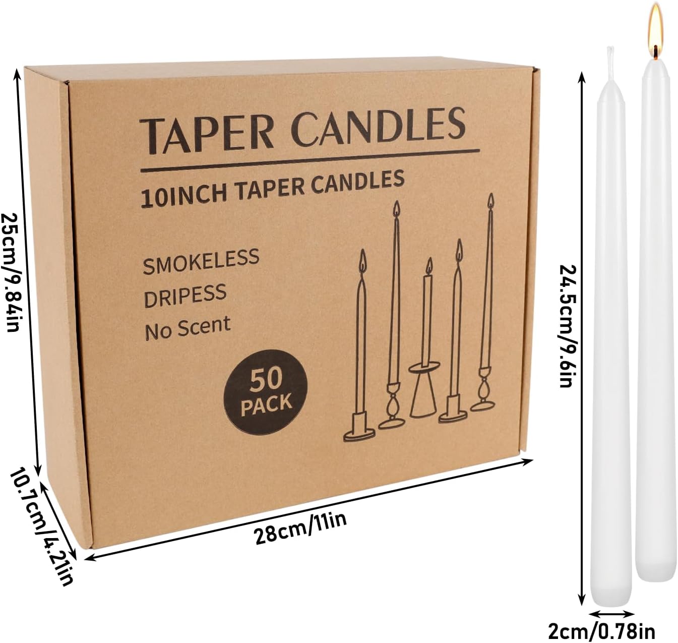 30-Pack 10-Color Taper Candles - 10 Inch Dripless & 10-Hour Burn｜Wedding/Birthday/Home Decor with Premium Wax