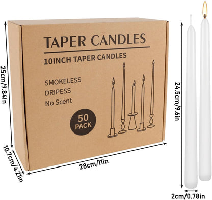 30-Pack 10-Color Taper Candles - 10 Inch Dripless & 10-Hour Burn｜Wedding/Birthday/Home Decor with Premium Wax