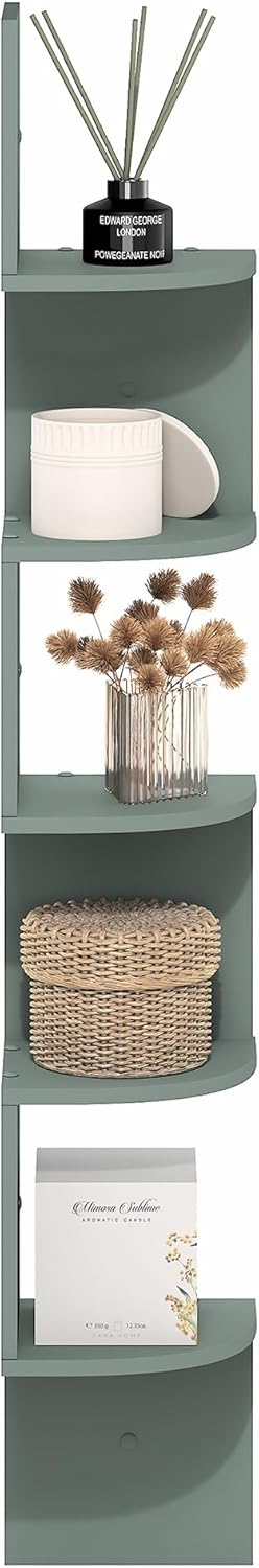Furinno Rossi 5-Tier Wall Mount Floating Radial Corner Shelf, White