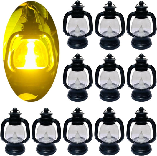 12 Pack Mini Lantern with 4" Flickering LED Candle, Vintage Lanterns Ornaments Table Centerpiece Halloween Western Party Christmas Tree Decorations…