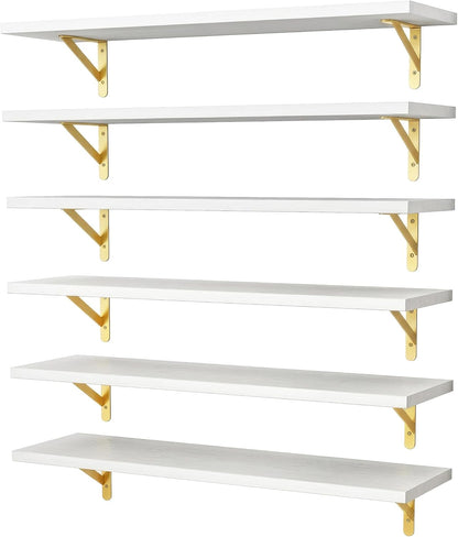 YGEOMER Brown Floating Shelves for Wall, 16.5 Inch Farmhouse Wall Shelves for Bedroom, Bathroom Storage, Living Room and Kitchen Decor (Set of 6 Brown)