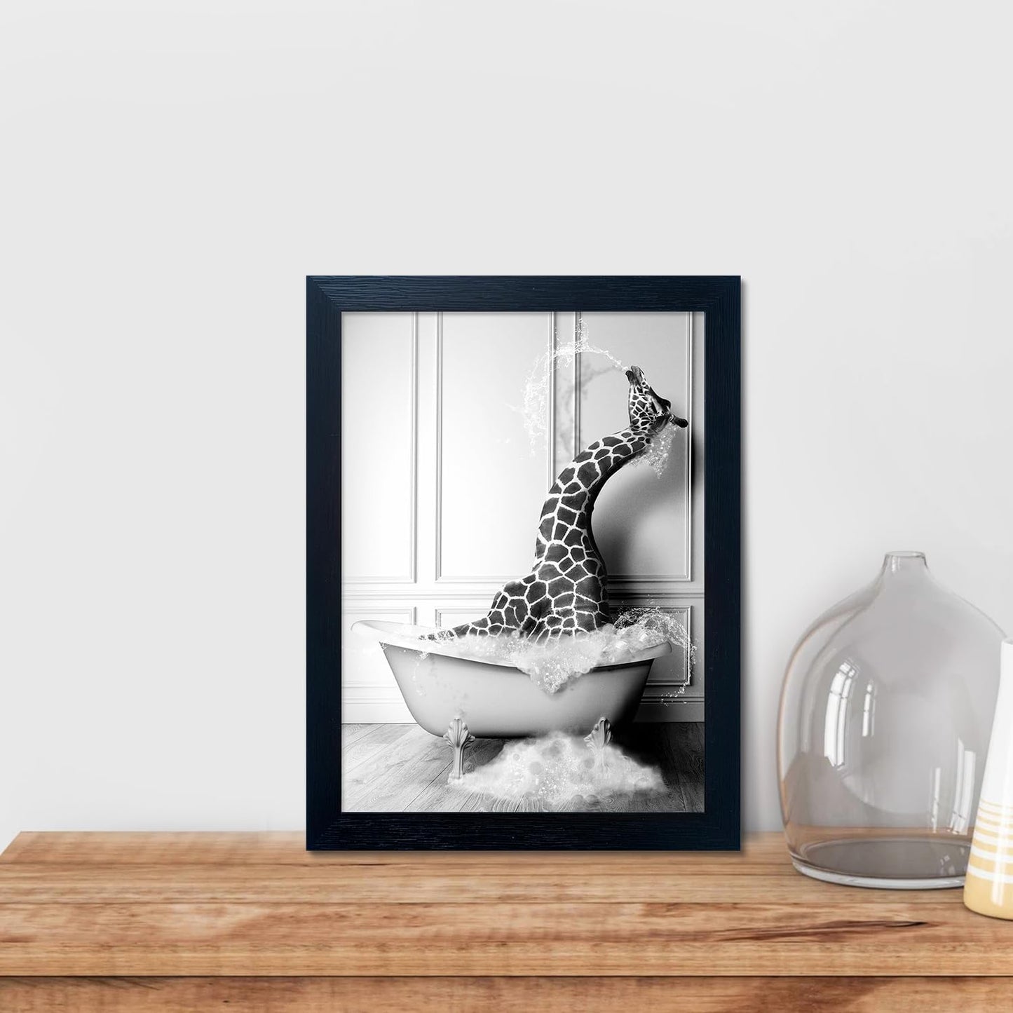 Bathroom Picture Wall Decor, Framed Black and White Bathroom Wall Art, Toilet Paper in Little Funny Raccoon's Hand Animal Canvas Print Painting