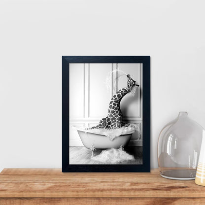 Bathroom Picture Wall Decor, Framed Black and White Bathroom Wall Art, Toilet Paper in Little Funny Raccoon's Hand Animal Canvas Print Painting