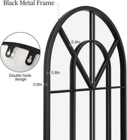 Dewfig 65"x 22" Arched Window pane Full Length Mirror, Wall Mirror, Floor Standing Mirrors, Farmhouse Long Full Body Mirrors Wall Mounted for Living Room, Bedroom, Entryway, Fireplace, Black