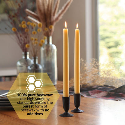 Big Dipper Wax Works Red Hand-Dipped Beeswax Taper Candles – 12” x 7/8”, 2-Pack, 100% Pure Beeswax, Long Burning, Clean, Cotton Wick, Handmade in USA, Home Décor & Wedding Candles