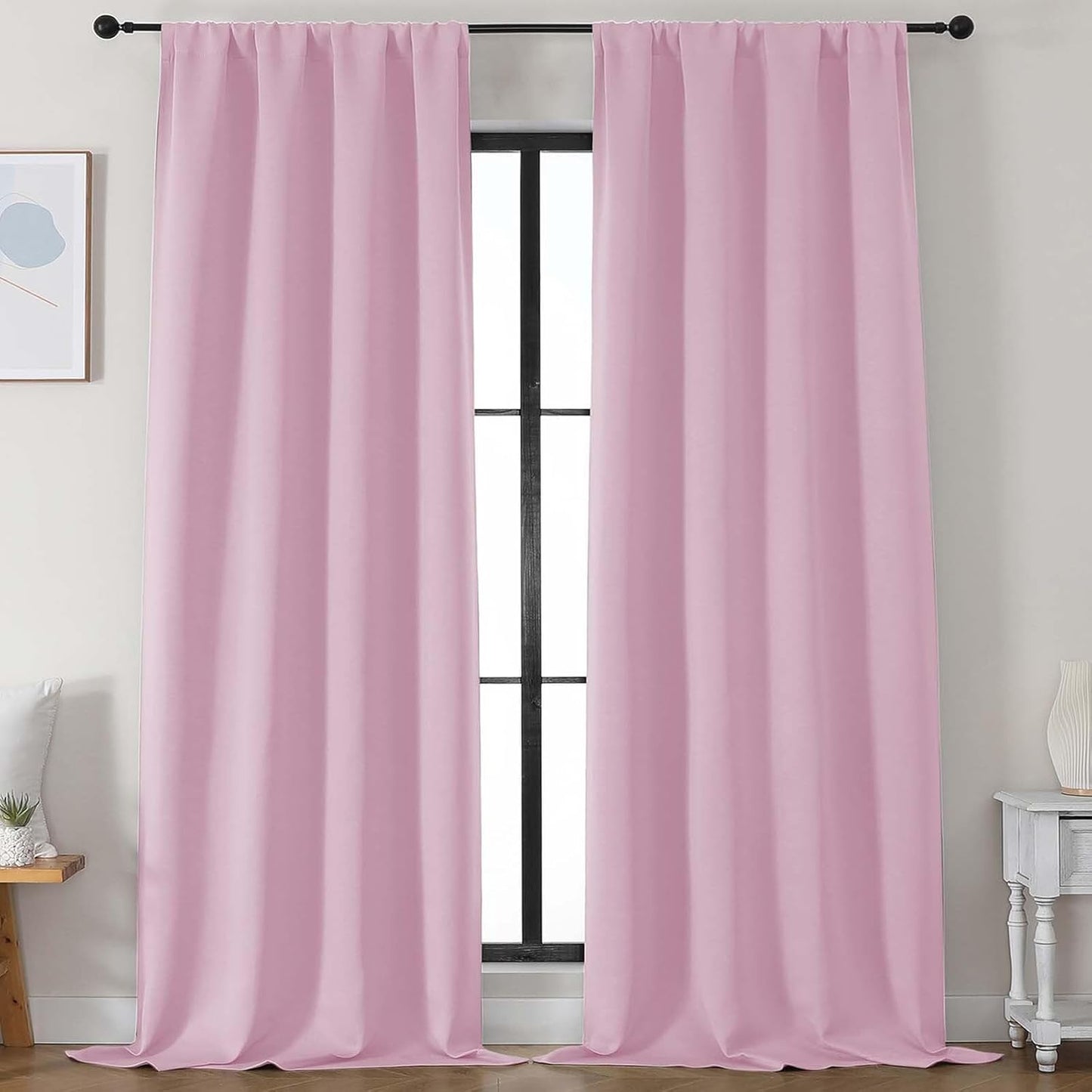 Simplebrand Ava Sage Green Blackout Curtains for Bedroom 63 Inch Length 2 Panels Set, Solid Thermal Insulated Energy Saving Rod Pocket Window Treatment Curtains Blackout Drapes, W40 x L63 Inch, Sage - Colors C