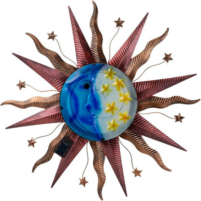 Large Metal Sun Wall Decor Outdoor, 27 Inch Sun and Moon Decor Metal Wall Art, 3D Sun Wall Decor for Patio Garden Yard Fence Bedroom Living Room Decoration
