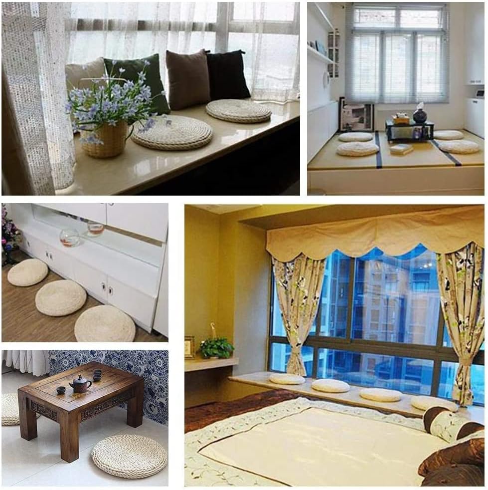 HUAWELL 2 Pack Tatami Floor Pillow Sitting Cushion Bigger Size,Round Padded Room Floor Straw Mat for Outdoor Seat (Dia: 19.7)