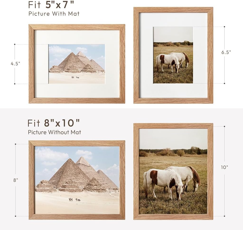 5x7 Picture Frame, Solid Oak Wood 5 x 7 Photo Frame with Mat to 4x6, 7x5 Picture Frames for Wall and Tabletop Display, (Walnut Set of 1)