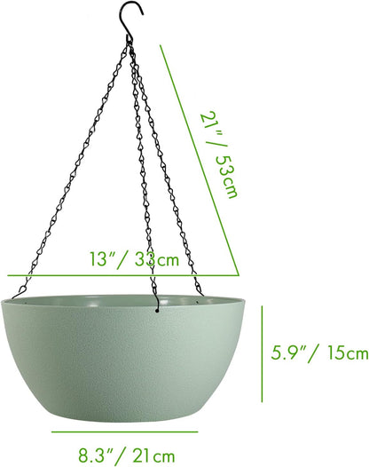WSMKSZ 10 inch Hanging Planters for Outdoor Indoor Plants with Drainage Holes and Chain, 2 Pack Round Hanging Flower Pots for Garden Home Porch Decor, Black