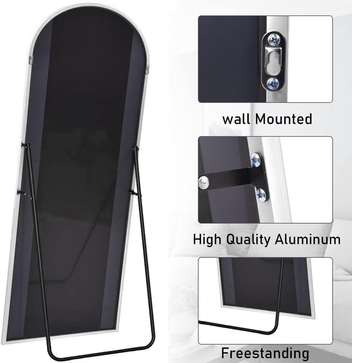 Mirror Full Length, 71"x26" Arched Full Length Mirror, Arch Mirror with Stand, Large Standing Mirrors, Oversized Full Body Mirrors with Aluminum Frame for Bedroom, Living Room (White)