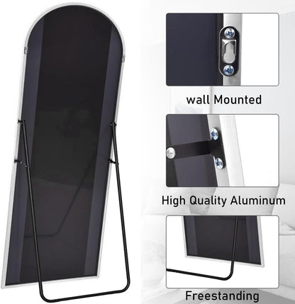 Mirror Full Length, 71"x26" Arched Full Length Mirror, Arch Mirror with Stand, Large Standing Mirrors, Oversized Full Body Mirrors with Aluminum Frame for Bedroom, Living Room (White)