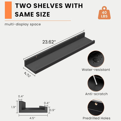 Heimlove Picture Ledge Shelf, Floating Shelves Set of 2, 24 Inches Picture Shelf for Wall with Ledge, Kids Bookshelf Wall Mounted for Living Room Bedroom Decor Books Photo Frames - White