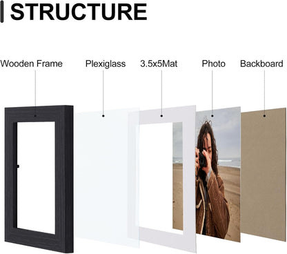 Vittanly 8x10 Picture Frames Set of 9, Shatter Resistant Plexiglass, Display 5x7 Pictures with Mat or 8x10 without Mat, Photo Frames for Wall or Tabletop, Engineered Wood, Black - Colors A