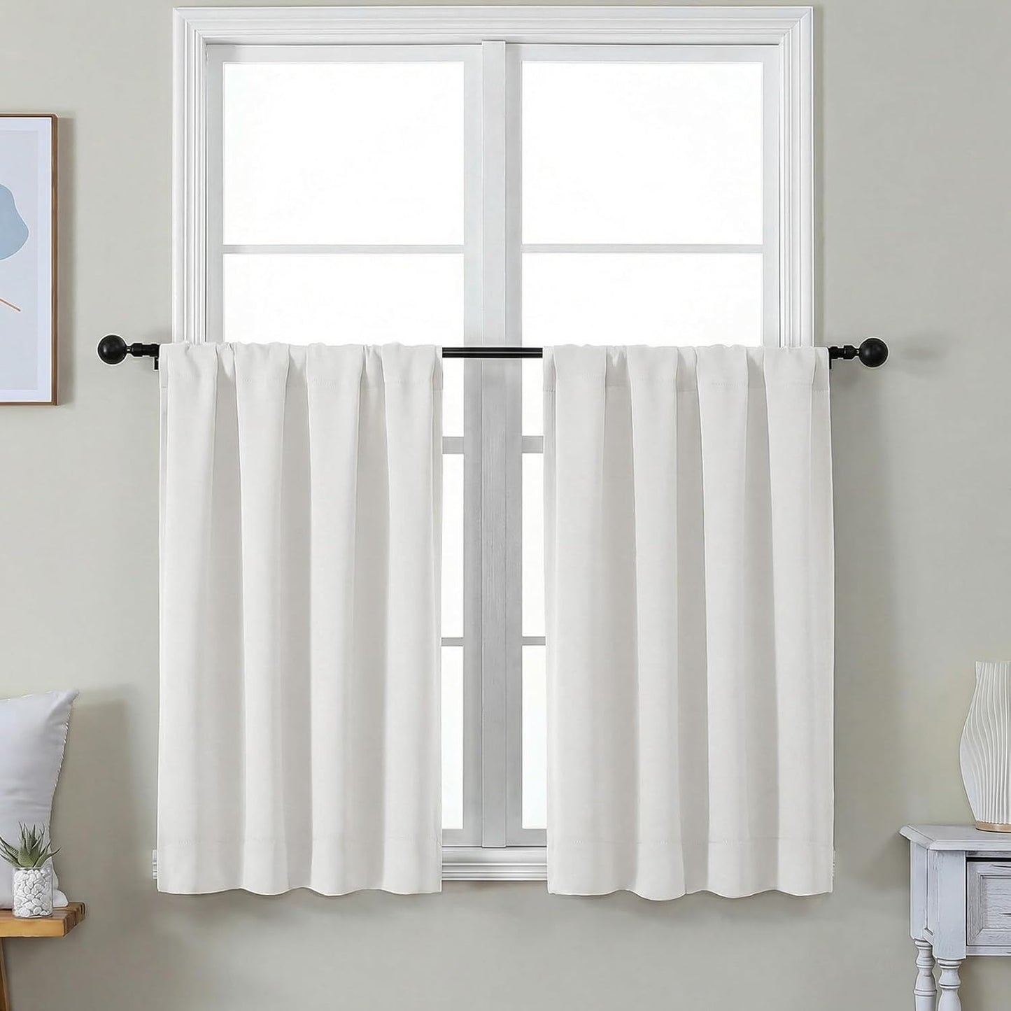 Simplebrand Ava Sage Green Blackout Curtains for Bedroom 63 Inch Length 2 Panels Set, Solid Thermal Insulated Energy Saving Rod Pocket Window Treatment Curtains Blackout Drapes, W40 x L63 Inch, Sage - Colors C