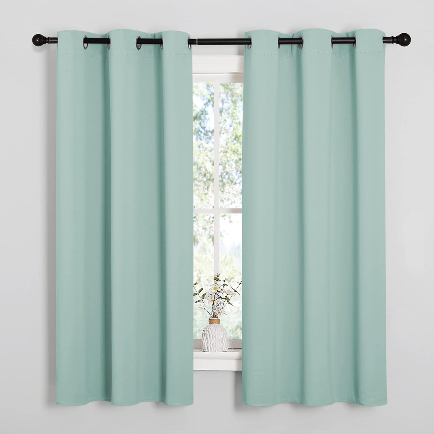 NICETOWN Halloween Pitch Black Solid Thermal Insulated Grommet Blackout Curtains/Drapes for Bedroom Window (2 Panels, 42 inches Wide by 63 inches Long, Black) - Colors A