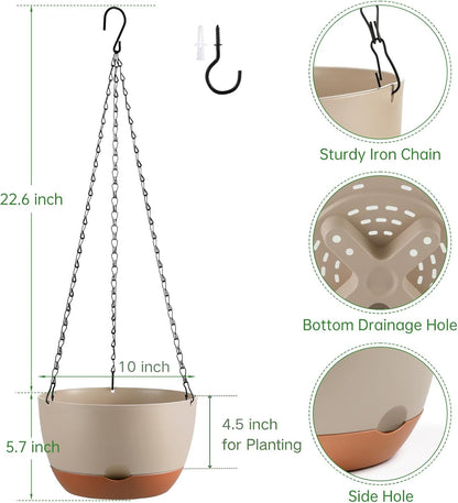 Set of 2 Hanging Planters for Indoor Outdoor Plants, 8 Inch Self-Watering Hanging Flower Pots with Drainage Hole & Removable Water-Storage Tray (Hooks)