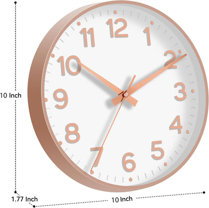 Roymnie Wall Clock Green, Silent Wall Clocks Battery Operated 8 Inch-Modern Non Ticking Analog Clock Decorative for Kitchen Office Bathroom Bedroom(Gold)