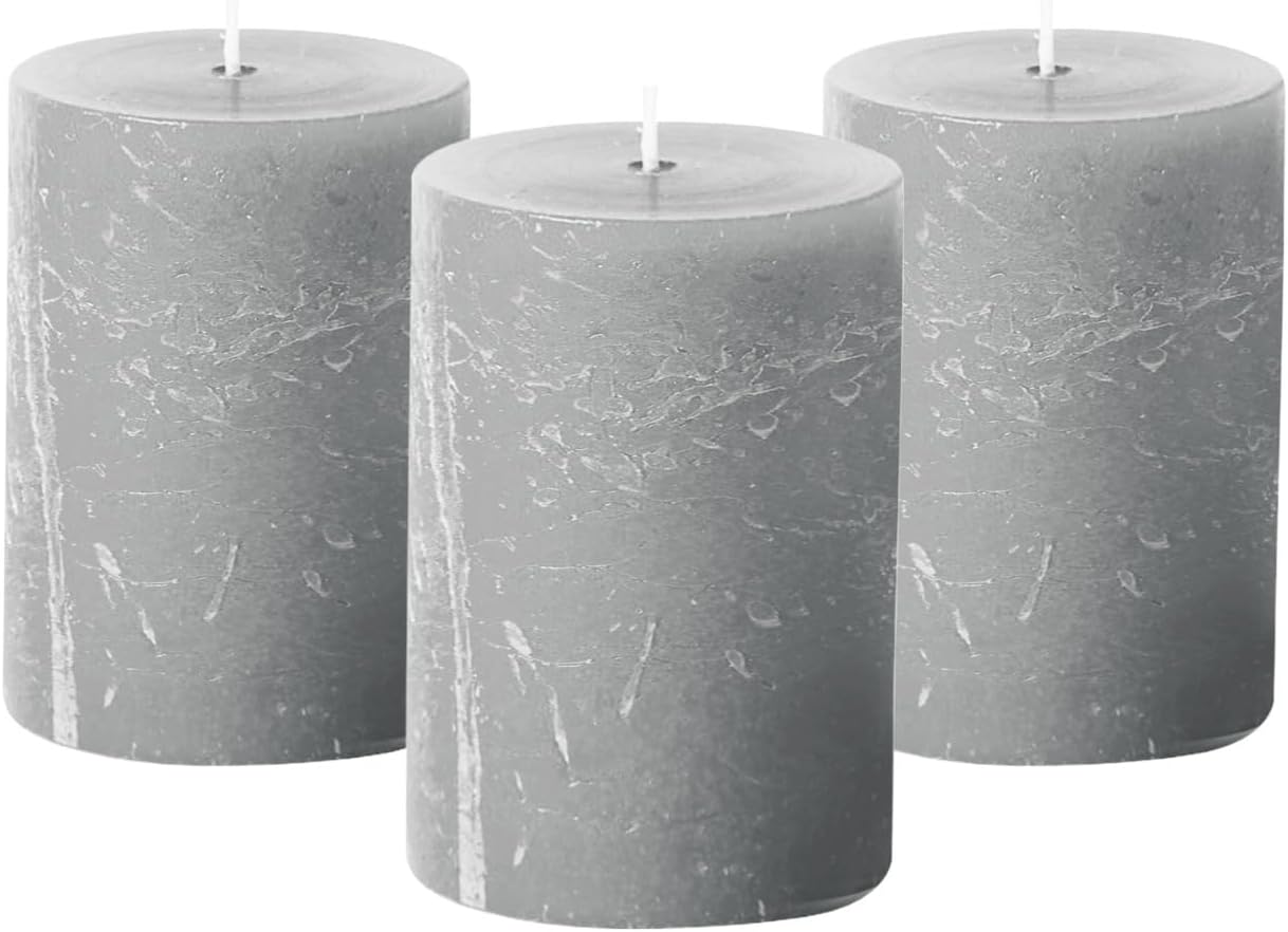 Simply Soson 3x6 inch Ivory Pillar Candles Set of 3, Rustic Texture, Unscented Ivory Candles, Dripless Candles, 3 inch Pillar Candles Ideal as Wedding, Parties, Spas, Dinner, Home Decoration, Church