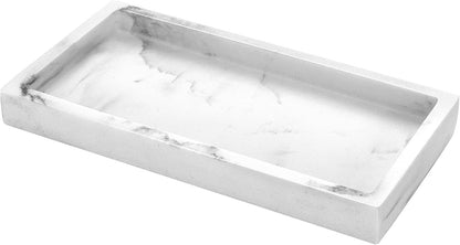 Luxspire Bathroom Vanity Tray, 8 x 4 inch Resin Kitchen Sink Tray for Soap Dispenser Bathroom Countertop Organizer Plate Holder for Perfume Soap Towel Bathroom Accessories, Mini, White Marble