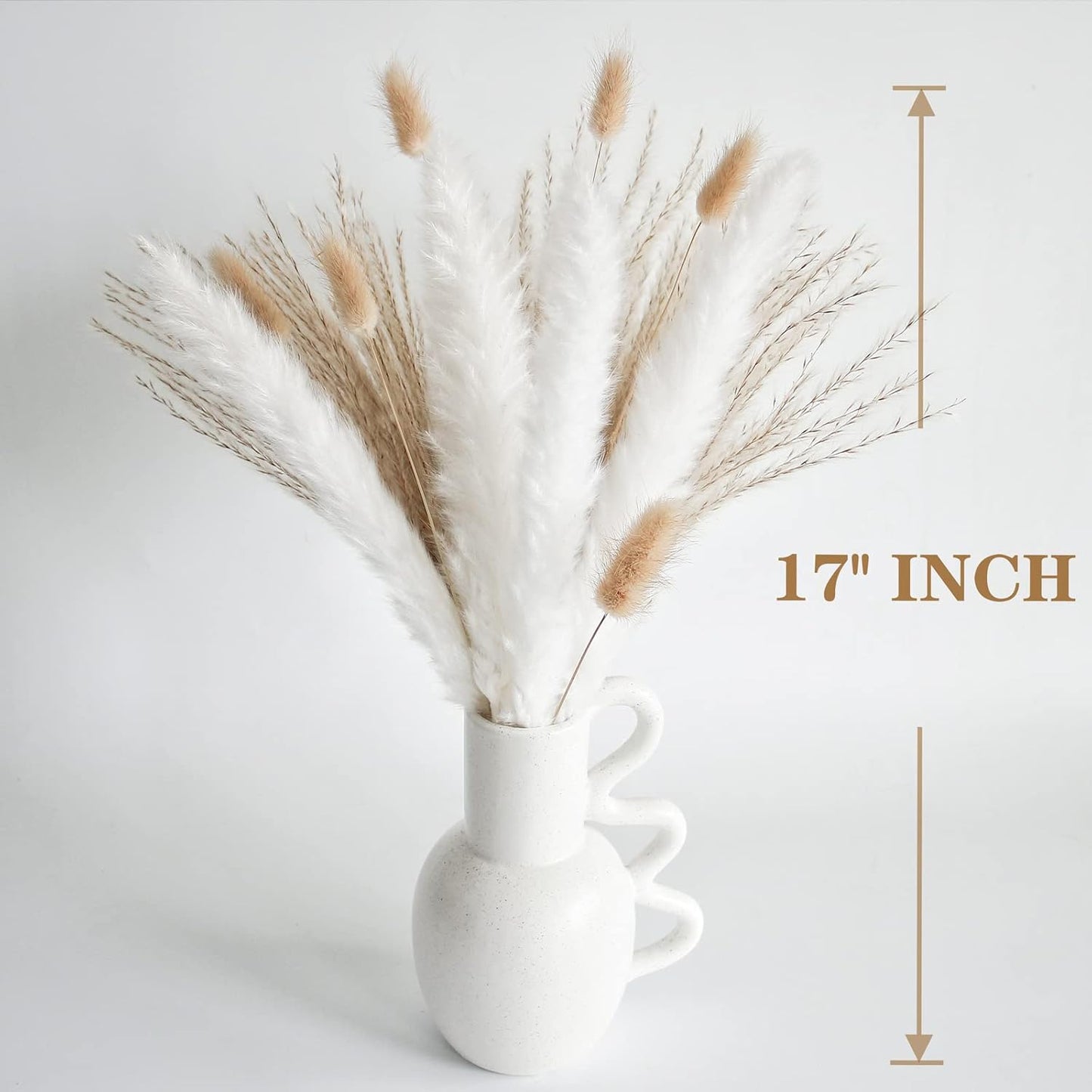 65PCS Pampas Grass Decor, Including pompas Floral, Reed Dried Grass and Bunny Tails Dried Flowers, Natural Dried Pampas Grass Bouquet for Boho Decor Wedding, Home Decoration