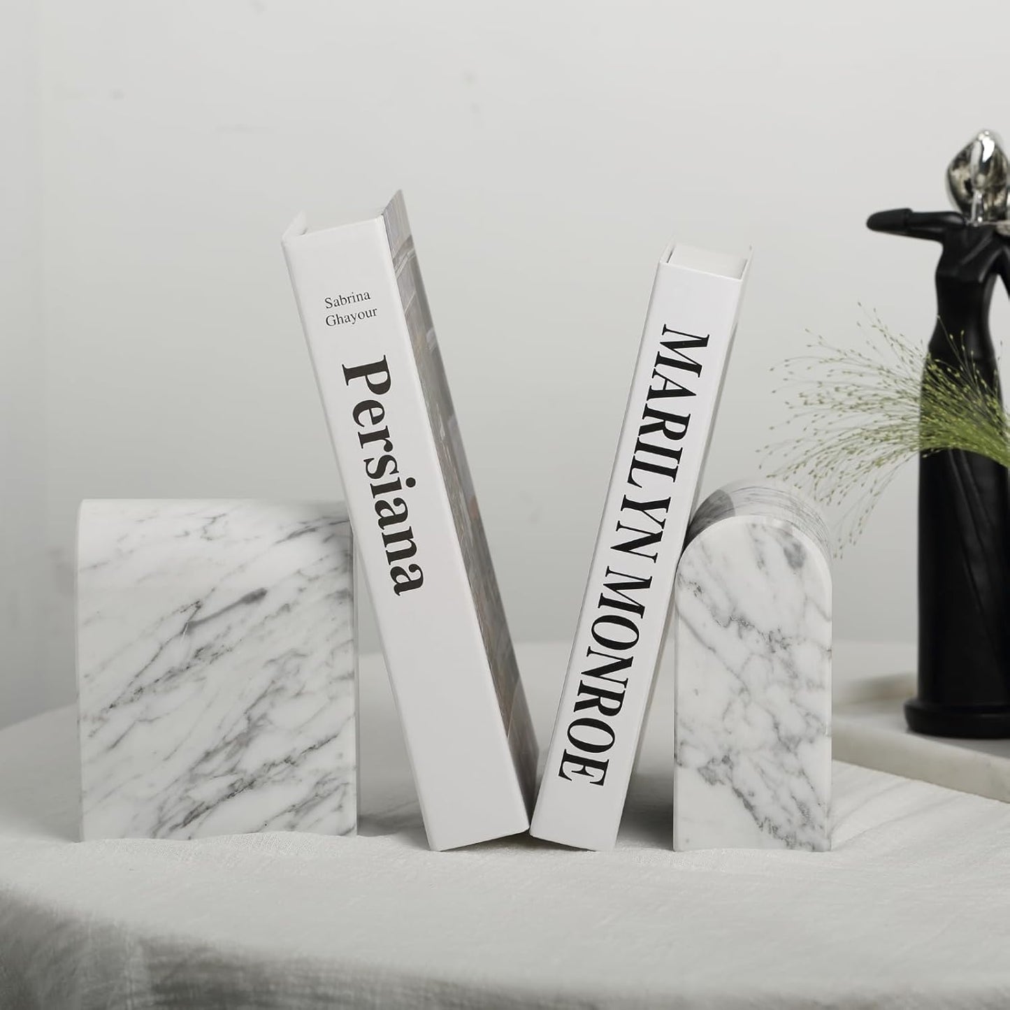 Koville African Natural Marble Bookends for Shelves, Non-Slip Book Ends, 13LBS Ultra Heavy Duty Marble Book Holder Organizer, Apartment Decor for Movies/CD/Video Games(Namib Fantasy)