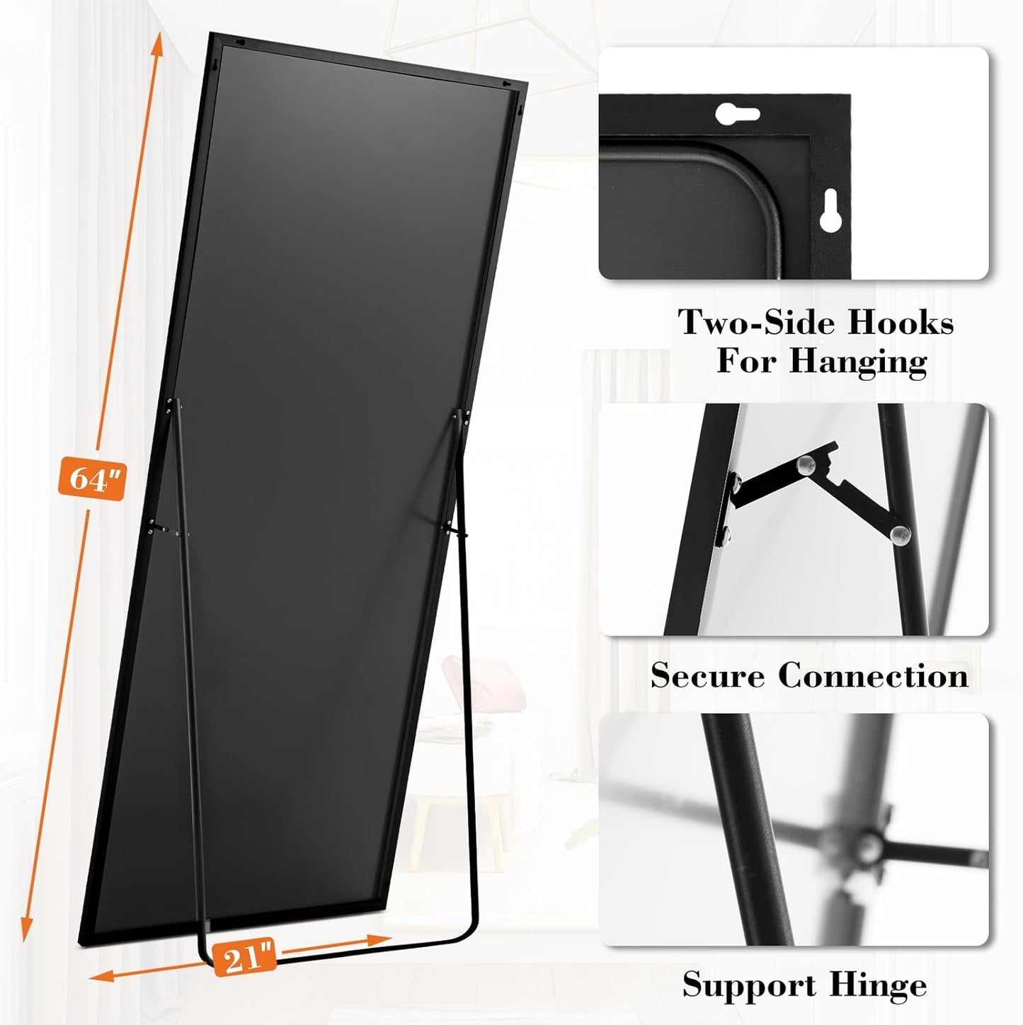 Mirror Full Length, Upgraded 16"x59" Body Wall Mirrors with Shatter-Proof Glass, Floor Standing, Hanging or Leaning, Tall Mirror with Stand Aluminum Alloy Frame for Bedroom Cloakroom