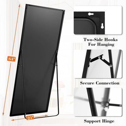 Mirror Full Length, Upgraded 16"x59" Body Wall Mirrors with Shatter-Proof Glass, Floor Standing, Hanging or Leaning, Tall Mirror with Stand Aluminum Alloy Frame for Bedroom Cloakroom