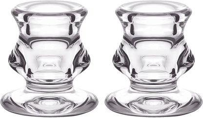 Clear Glass Candlestick Holders, Set of 2 Taper Candle Holders for Wedding, Decoration and Dinning