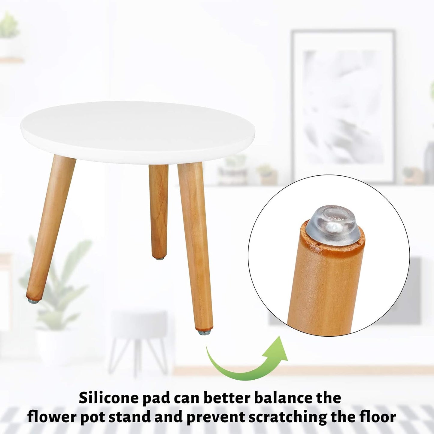 Uneedem Wood Mid Century Plant Stand for Indoor Plants, Modern Table, Tall Holder for Flower Pots, Small Round Side/End Table(A2 White, High: 16.5")