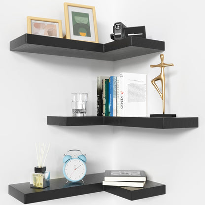 NATURE'S SOURCE Floating Corner Shelves with Invisible Brackets Set of 3, Corner Shelves Wall Mounted, for Home Bedroom Bathroom Kitchen Living Room Office- 16.1" x 11.5" (Pure White)