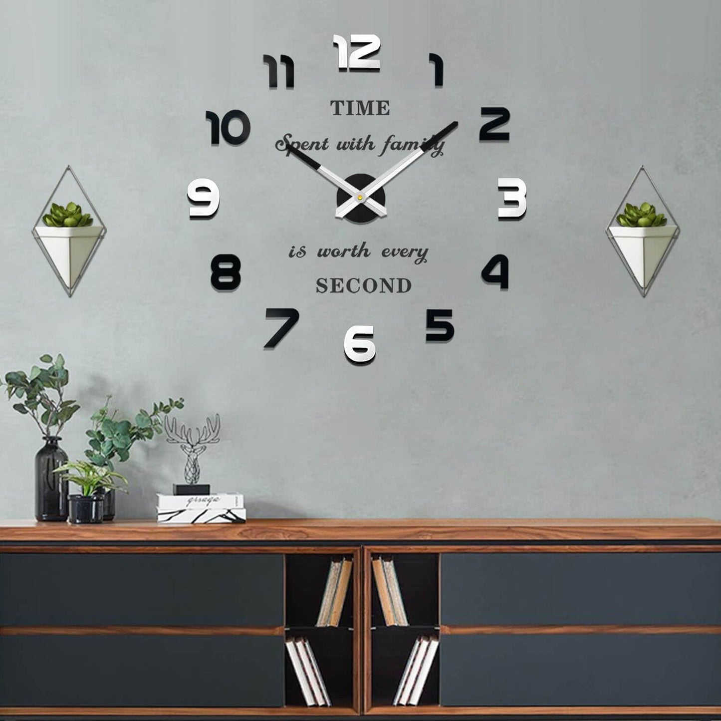 VANGOLD Large Wall Clocks for Living Room Decor, Decorative Wall Clocks Battery Operated (Black Wall Decor)
