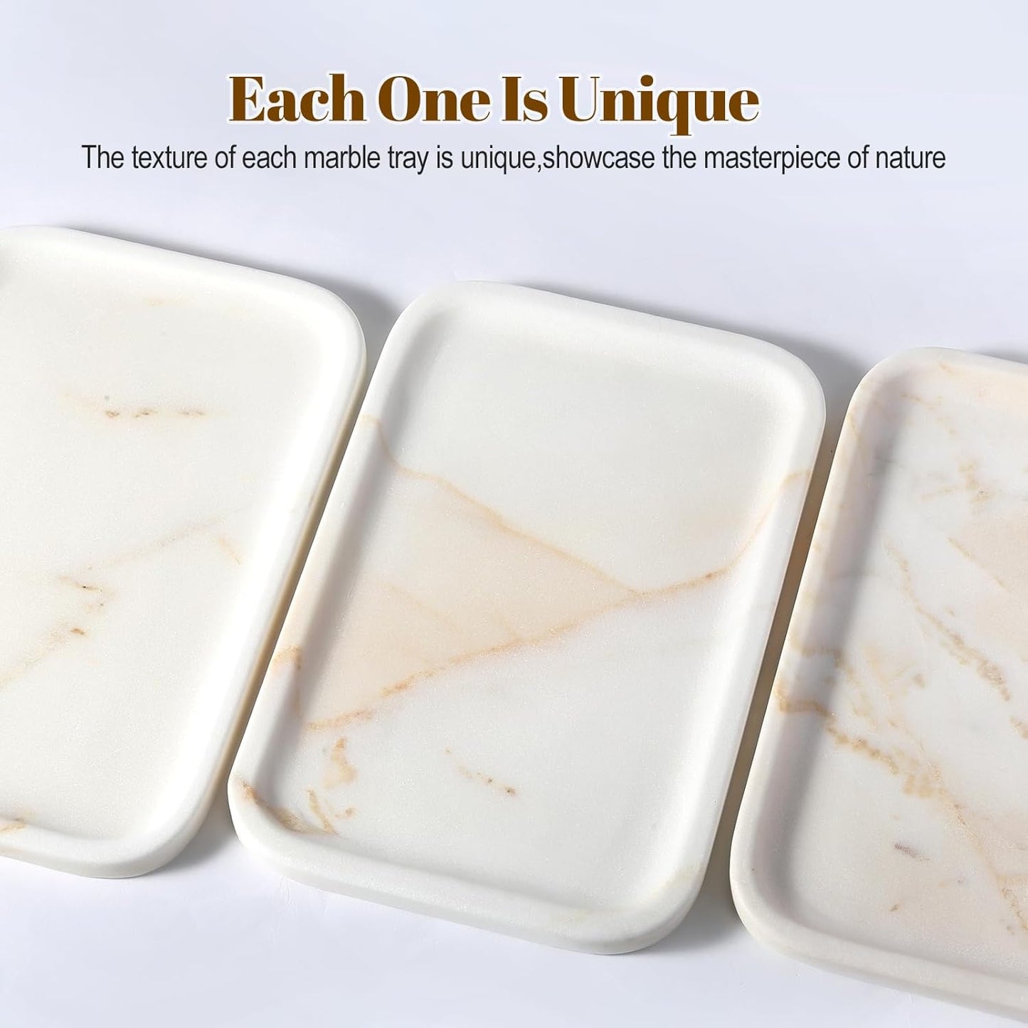 Koville Romano Travertine Tray, 12"x8" Natural Stone Vanity Tray for Countertop Bathroom Kitchen Dresser, Decorative Marble Catchall Trays for Perfume Jewelry, Rectangular Serving Tray(Beige)