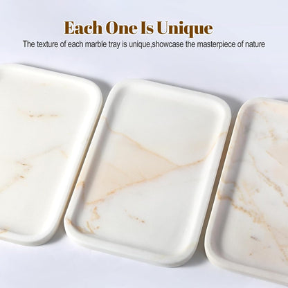 Koville Romano Travertine Tray, 12"x8" Natural Stone Vanity Tray for Countertop Bathroom Kitchen Dresser, Decorative Marble Catchall Trays for Perfume Jewelry, Rectangular Serving Tray(Beige)