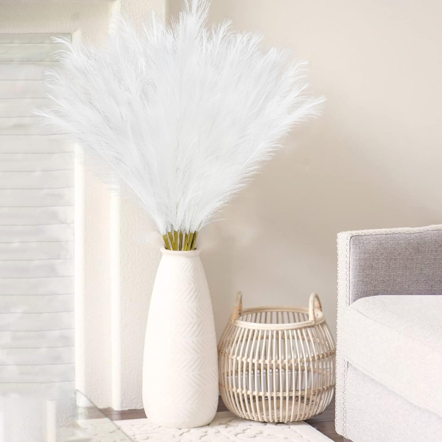 obbsie 50pcs Pink Faux Pampas Grass Decor, 21.6" Short Artificial Floral Branches Vase Filler Flower Arrangement for Home Wedding Boho Outdoor Decor