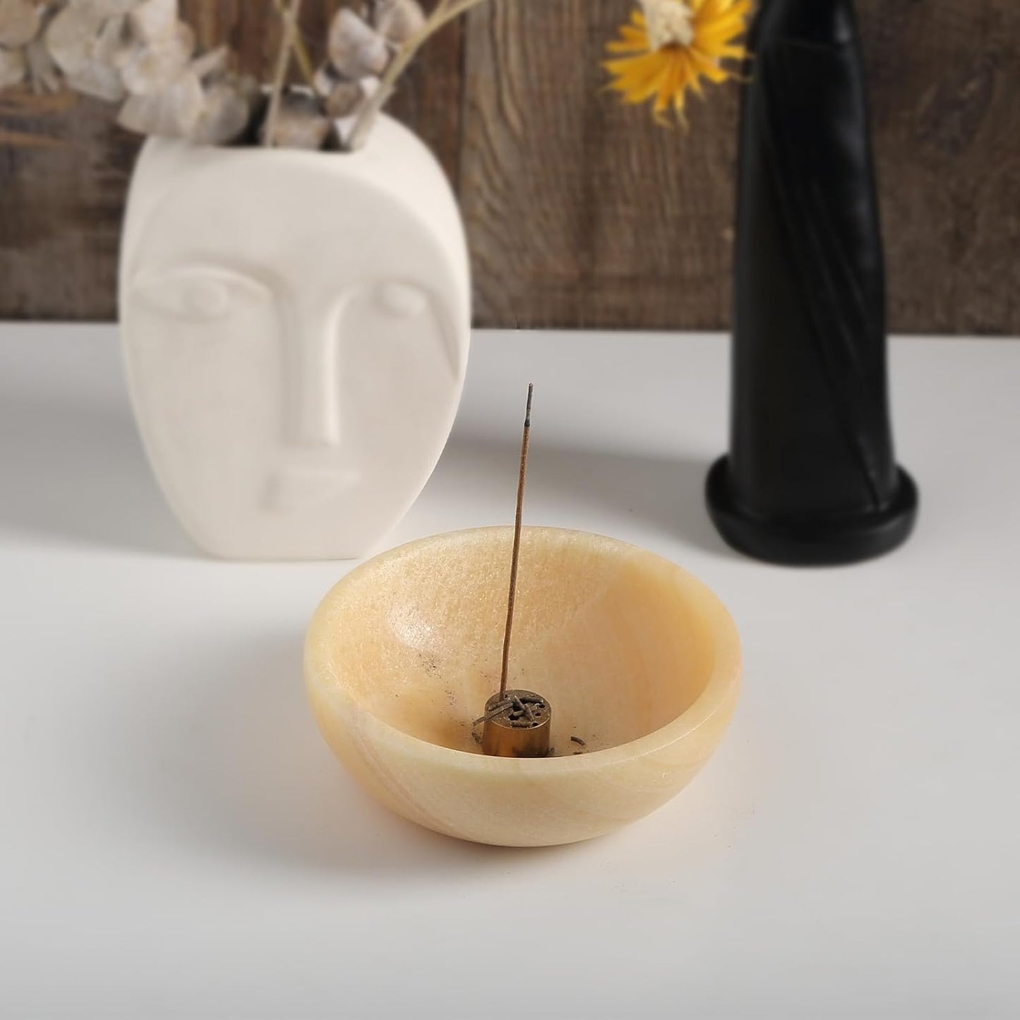 Koville Italian Travertine Incense Holder, 6" Incense Holders for Sticks, Sturdy Incense Burner Ash Catcher, Ideal for Meditation, Relaxing, Easy to Clean