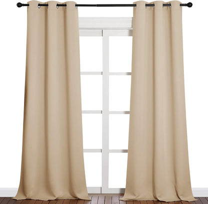 NICETOWN Halloween Pitch Black Solid Thermal Insulated Grommet Blackout Curtains/Drapes for Bedroom Window (2 Panels, 42 inches Wide by 63 inches Long, Black) - Colors D