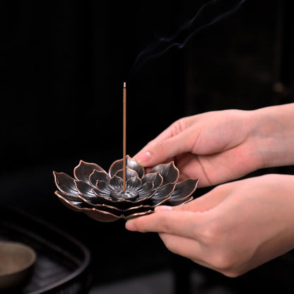 GARMOLY Incense Burner, Incense Holder for Sticks, Brass Lotus Incense Stick Holder and Detachable Ash Catcher