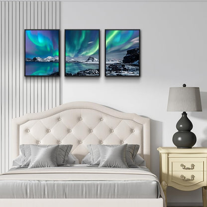 MHARTK66 Wall Art for Bedroom Wall Decor for Living Room Office Decor Abstract Mountain Aurora Landscape Painting 3 Piece Scenic Framed Canvas Art Prints Ready to Hang Kitchen Wall Pictures Home Decor