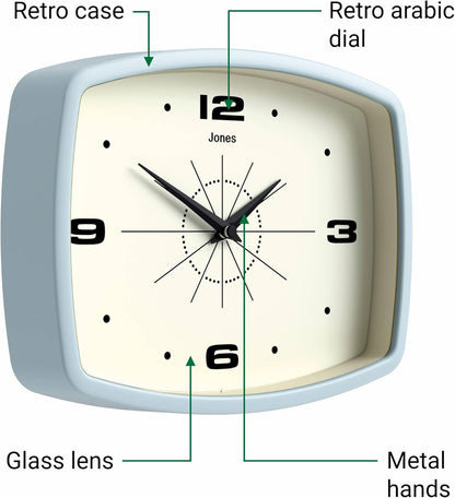 JONES CLOCKS® Movie wall Clock | Retro Rectangular Clock | 10 inch | Orange | Cool mid-Century Designer Look for Kitchen, Living Room or Office