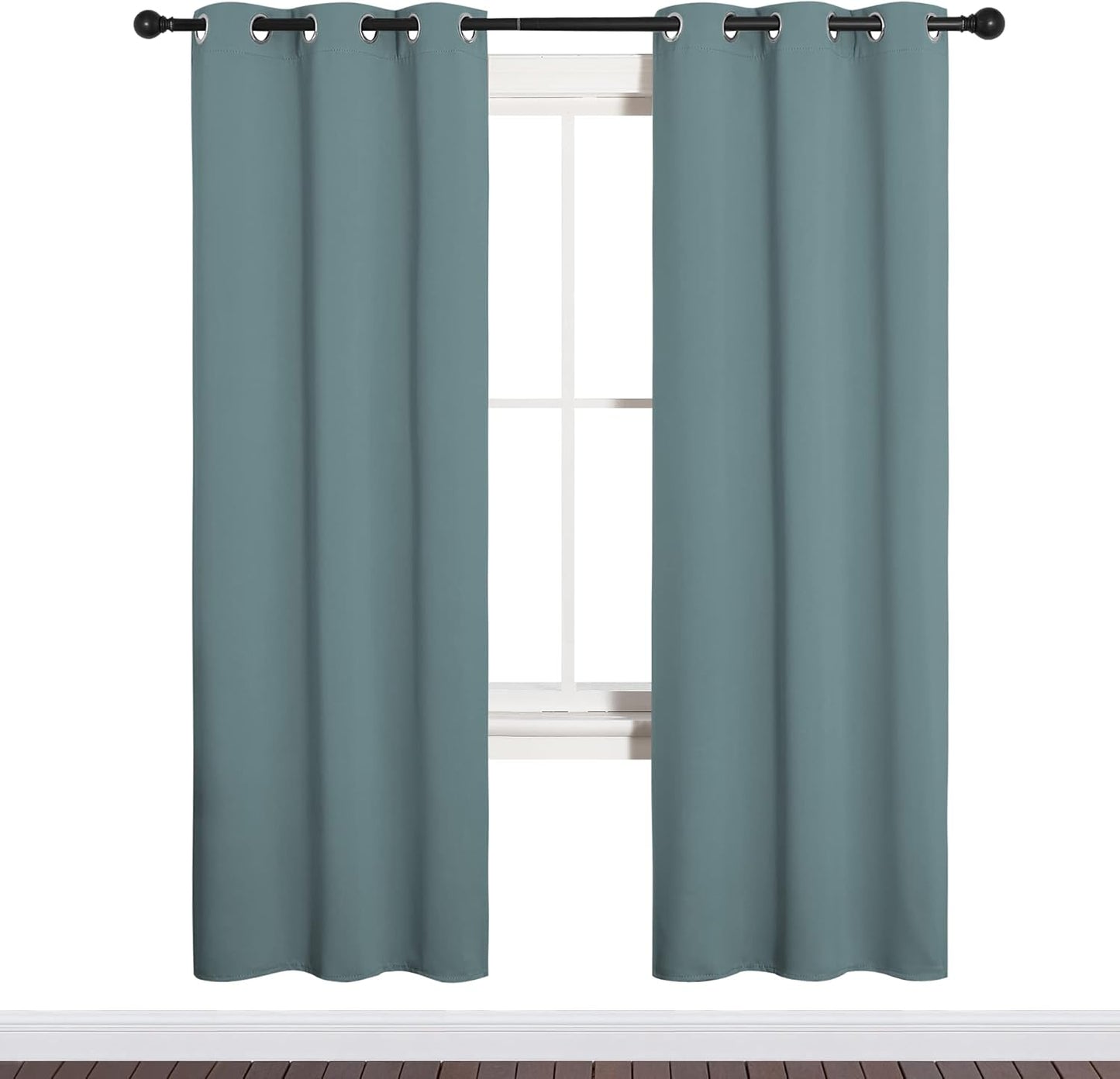 NICETOWN Halloween Pitch Black Solid Thermal Insulated Grommet Blackout Curtains/Drapes for Bedroom Window (2 Panels, 42 inches Wide by 63 inches Long, Black) - Colors C