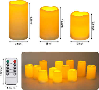 Enido Flameless Candles, Color Changing LED Candles(D: 3" x H: 4" 5" 6") Battery Operated Outdoor Waterpoof Candles Plastic Pack of 9 Flameless Pillar Candles
