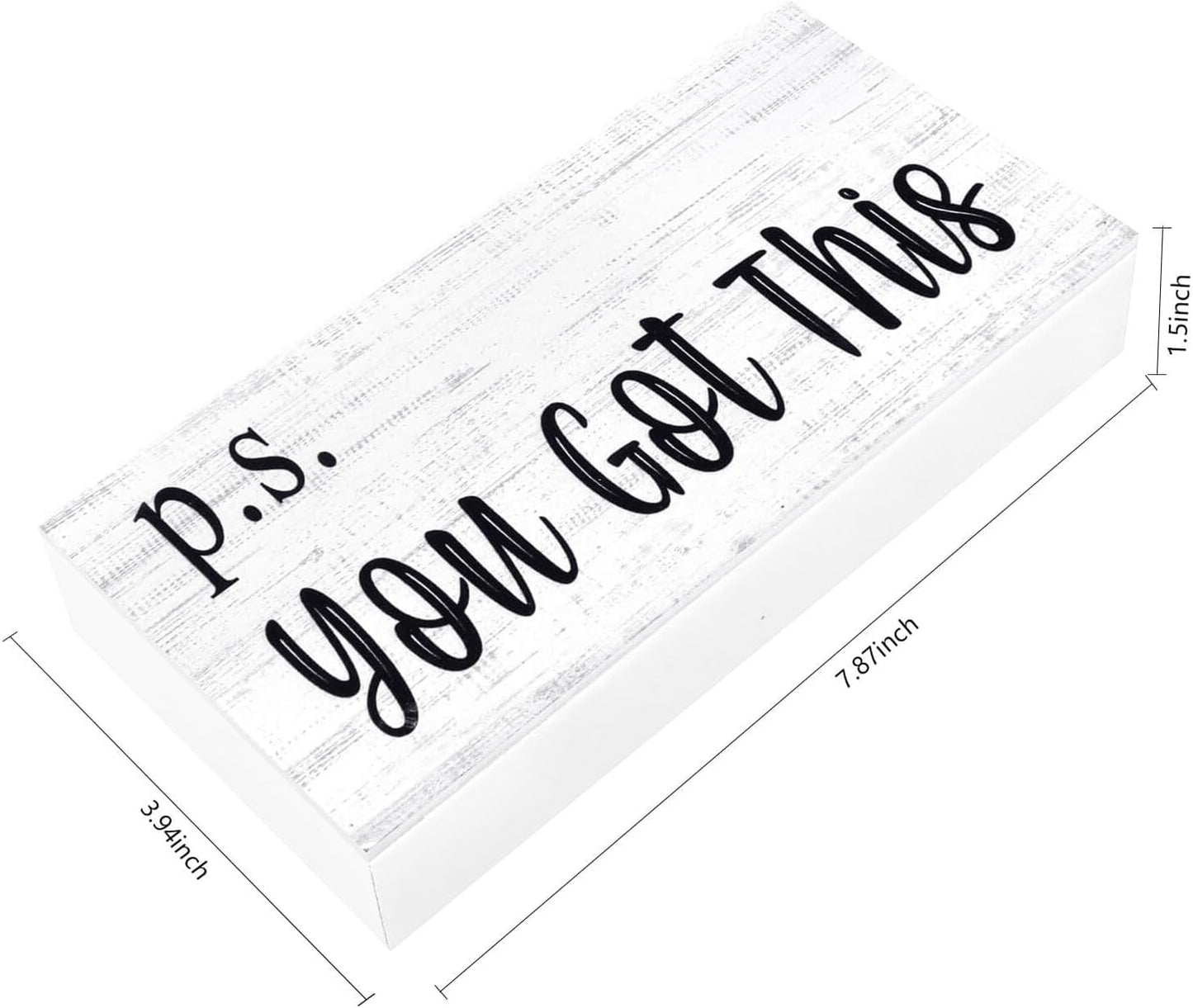 Esur Motivational Home Office Desk Black Decor - Farmhouse Wooden Box Sign Gift for Women - P.S. You Got This