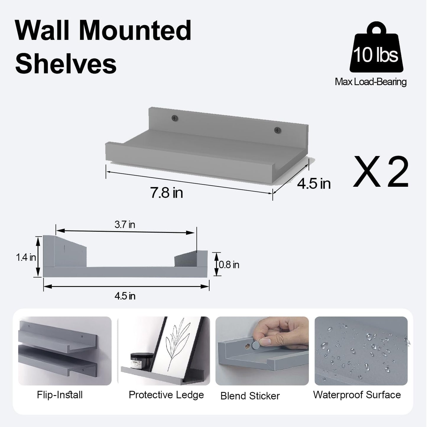 White Floating Shelves for Wall Decor, Wall Mounted Wood Storage Shelf for Bedroom, Living Room, Bathroom, Kitchen, Nursery, Display Picture Ledge Shelf with Lip Set of 2-14 Inches, White