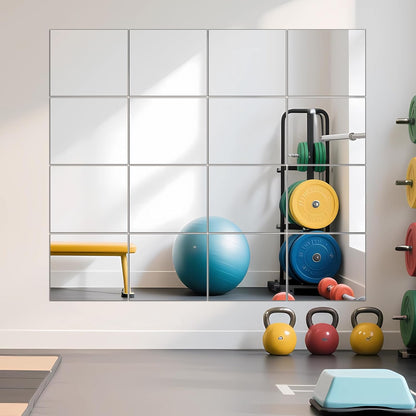 Ruomeng Home Gym Mirrors 12 Inch x 12Pcs Wall Mounted Mirror Glass Frameless Full Length Mirror Tiles for Home Gym, Bedroom, Door & Bathroom