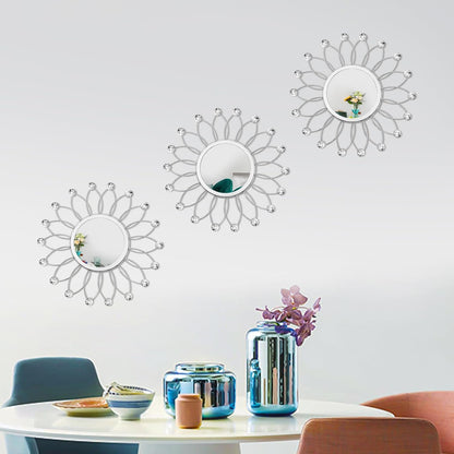 3 Pack Metal Mirrors for Wall Sunburst Wall Mirrors Home Décor Decorative Hanging Wall Art for Living Room Bedroom Entryway (Gold, Flower+Sunburst)