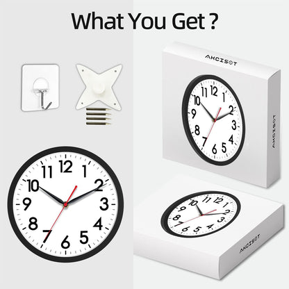 AKCISOT Wall Clock, Modern Small Wall Clocks Battery Operated 8 Inch, Silent Non-Ticking Analog Classic for Office, Home, Bathroom, Kitchen, Bedroom, School(Black)