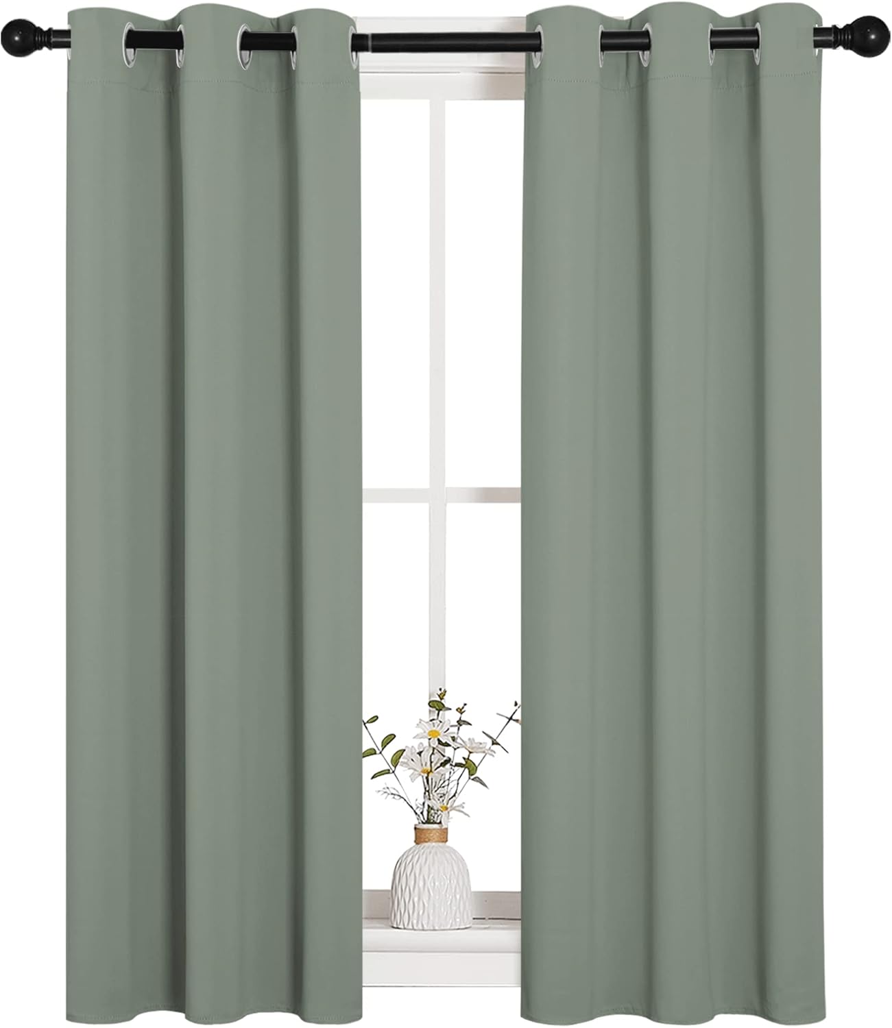 NICETOWN Halloween Pitch Black Solid Thermal Insulated Grommet Blackout Curtains/Drapes for Bedroom Window (2 Panels, 42 inches Wide by 63 inches Long, Black) - Colors B