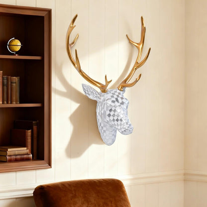 GIGICICI Mosaic Deer Head Wall Decor 15.7x8.7 Inch, Artistic Faux Resin Animal Head Wall Sculpture Hanging for Living Room Bedroom Kitchen Office, Black-White Gift
